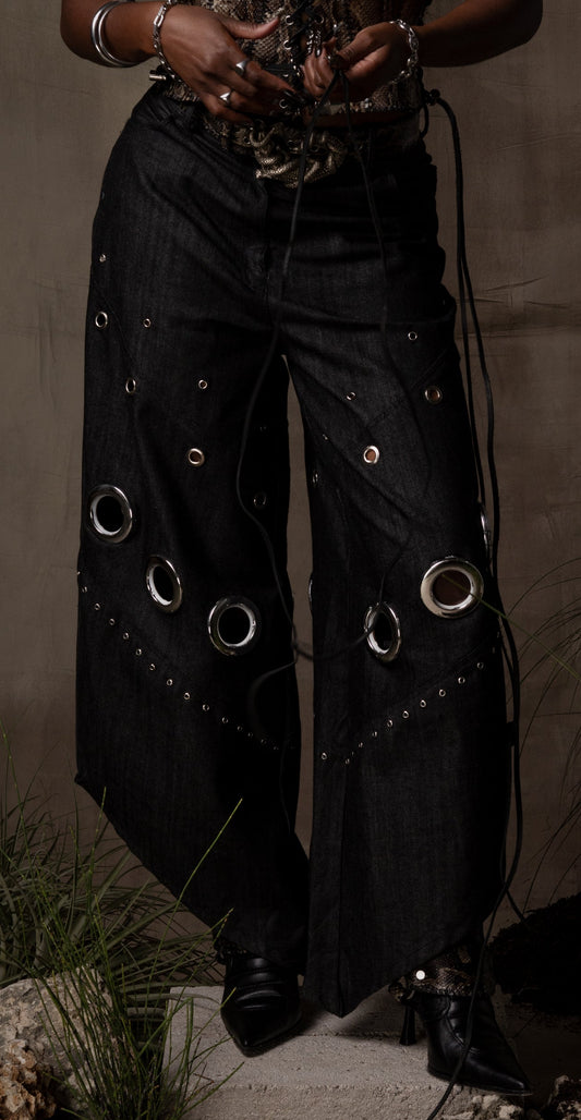 DENIM RODEO GROMMET PANTS