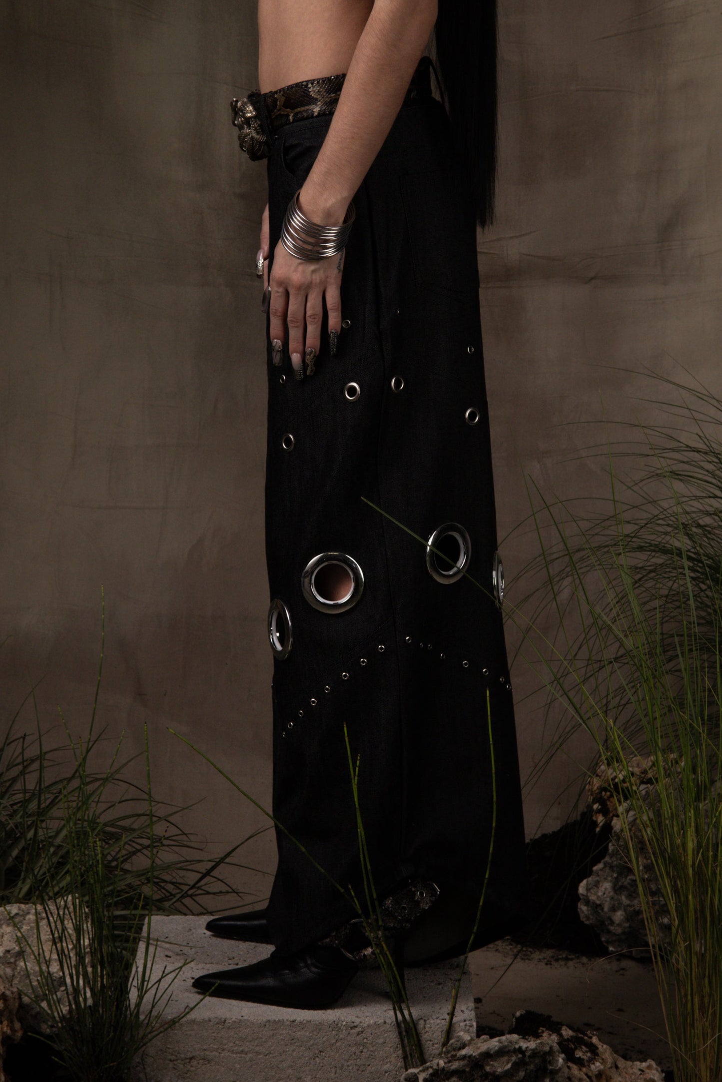 DENIM RODEO GROMMET PANTS