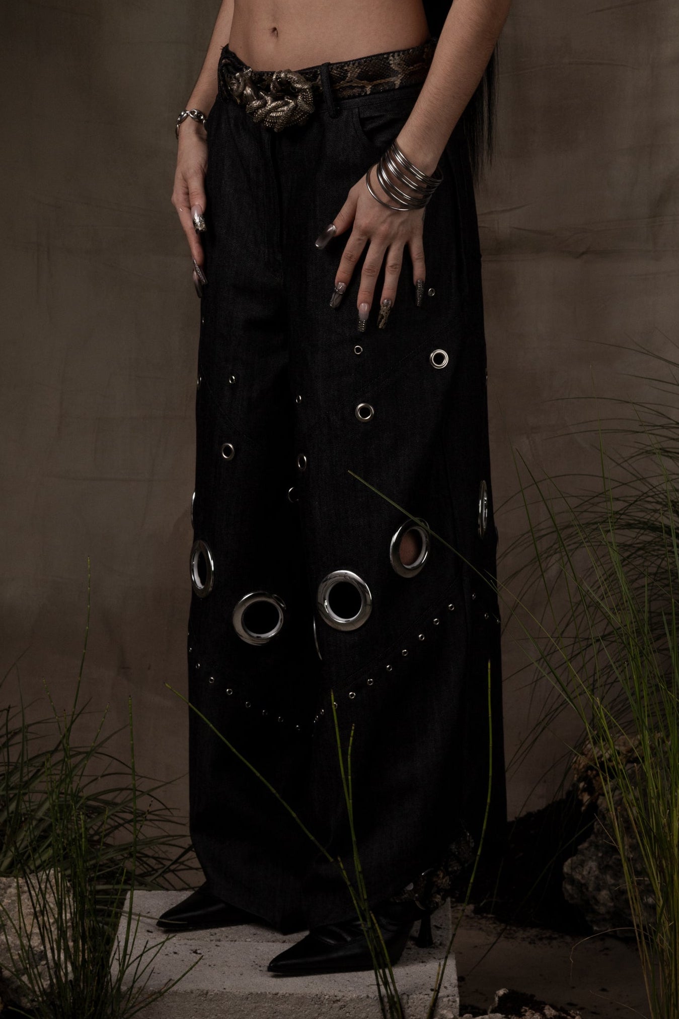 DENIM RODEO GROMMET PANTS